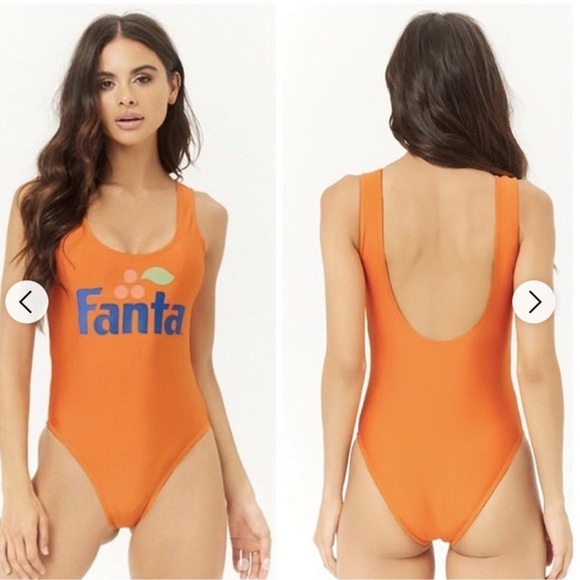 Fanta Orange Nylon 90s High Cut Swim Suit - Small - Picture 2 of 5